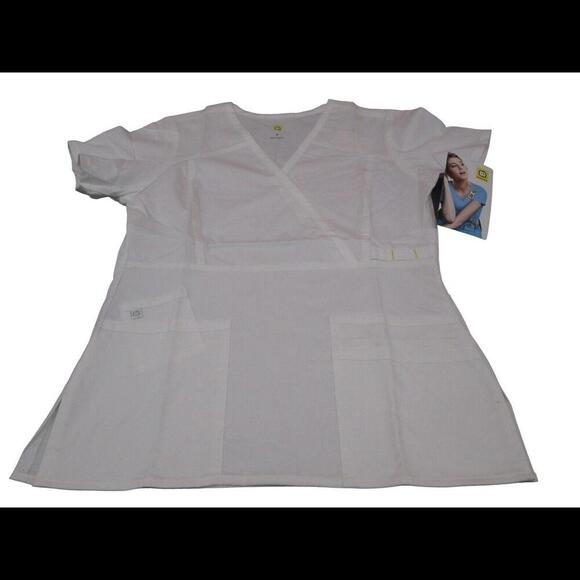 Utility Girl Womens Natural White Uniform Medical Nurse Scrub Top Size S DEFECT​ - Picture 2 of 12